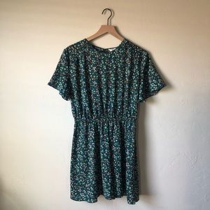 POPSUGAR Green Floral Dress, Short Sleeved-size: L